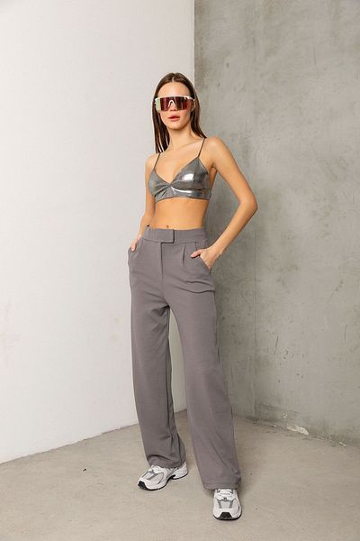 Domoda High Waist Gray Pleated Women's Trousers - Velcro, Casual and Stylish Use, Comfortable @marsilya