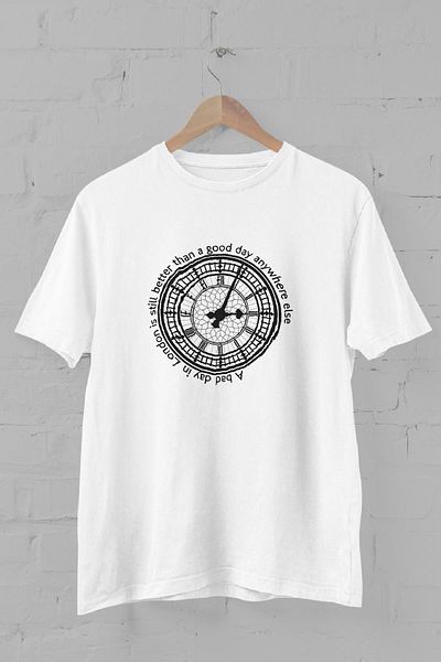 Blah Λευκό, London Big Ben Printed Crew Neck Ανδρικό T-Shirt