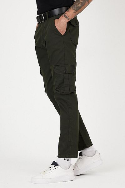 Domoda Χακί, Slim Fit Bellows Pocket, Ανδρικό παντελόνι Cargo από ελαστικό ύφασμα