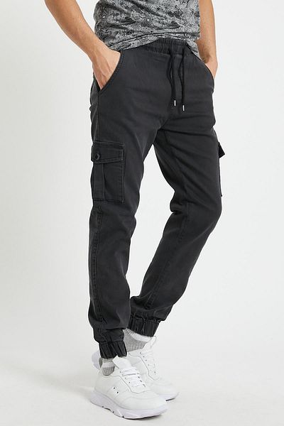 Serseri Anthracite, Slim Fit None Denim Side Pockets, Waist Lacing, Elasticized Legs Flexible Cargo Pants