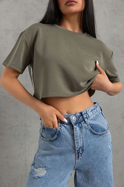 Domoda Χακί Ultra Soft Touch: Γυναικείο T-Shirt Modal Crop Top Series @savona