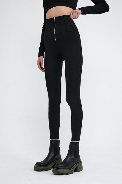 Domoda Black High Waist, Slimming, Firming Zippered Steel Camisole, Corset Leggings