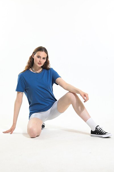 Domoda Indigo Oversize Cotton Unisex Women's/Men's T-Shirt - Short Sleeve Basic Model