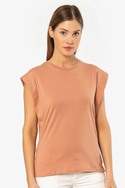 TÜREN Tricou de damă fără mâneci 100% bumbac aspect vatuit