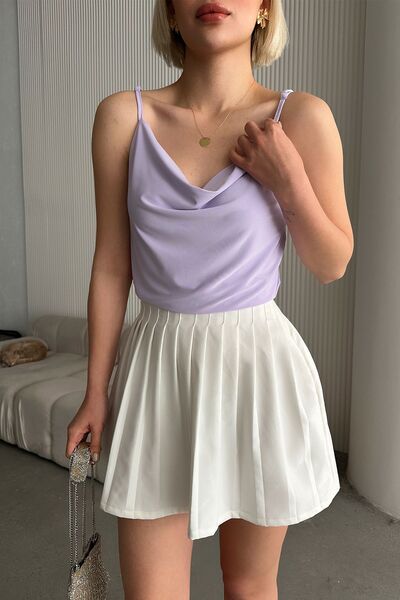 LACHT Γυναικεία Μπλούζα Λαιμόκοψη Λιλά Δαντέλα - Σχοινί λουράκι