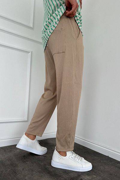 MADZEYMODA Ανδρικά - New Season Beige Jogger, Ελαστική μέση, Boyfriend Mold Ribbed