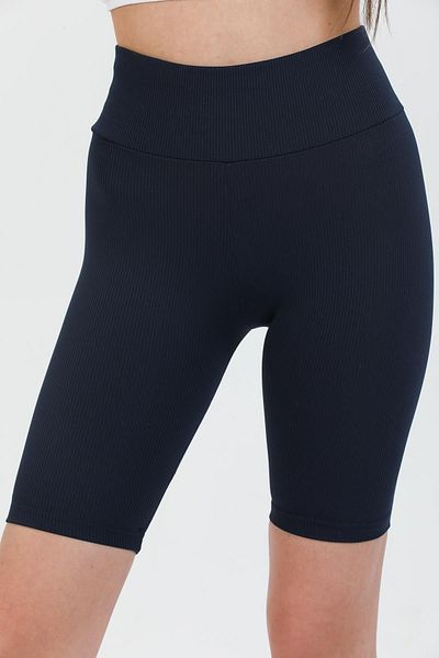 Domoda Navy Blue High Waist Short Shorts Sports Ribbed Biker Tights