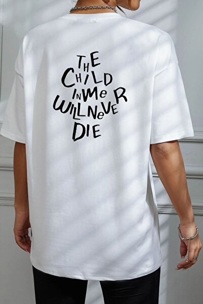 Blah White The Child Back Printed Oversize Γυναικείο T-Shirt από 100% βαμβάκι