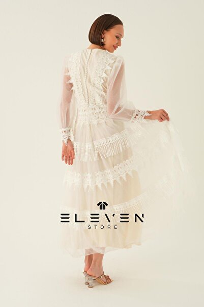ELEVEN VİNNTAGE GÜPÜR DETAY ELBİSE