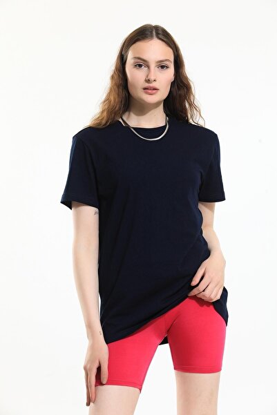 Domoda Navy Blue, Oversize Fit Cotton Short Sleeve Basic Unisex Women's Men's T-Shirt