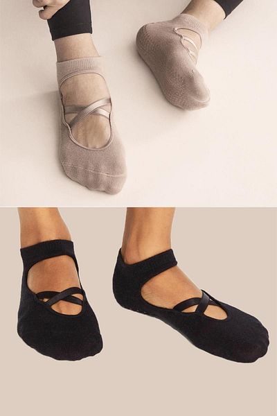 Trick or Treat Bunte 2er-Packung technischer Pilates-Socken für Damen aus 80 % Baumwolle für Yoga
