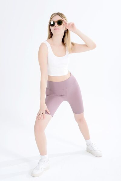 Domoda Powder High Waist Short Shorts Sports Ribbed Biker Tights