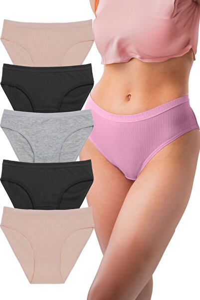 Humaone 5-Piece Special Ribbed Waist Ribbed Panties - 100% Cotton Bk2-a11