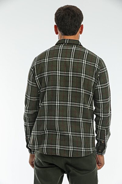 Blah Χακί, ανδρικό σακάκι μπουφάν με διπλό πτερύγιο τσέπης καρό χοντρό καρό ξυλοκόπο