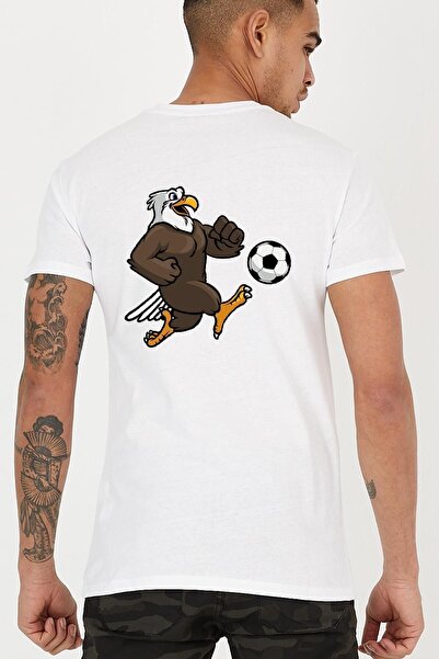 Blah Tricou pentru bărbați, alb, cu gât crew, cu imprimeu Football Eagle pe s...