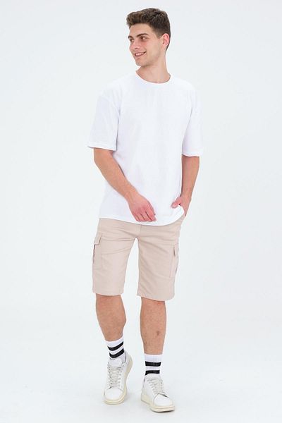 Domoda Λευκό Oversize Fit Βαμβακερό κοντομάνικο Basic Unisex T-shirt με λαιμόκοψη