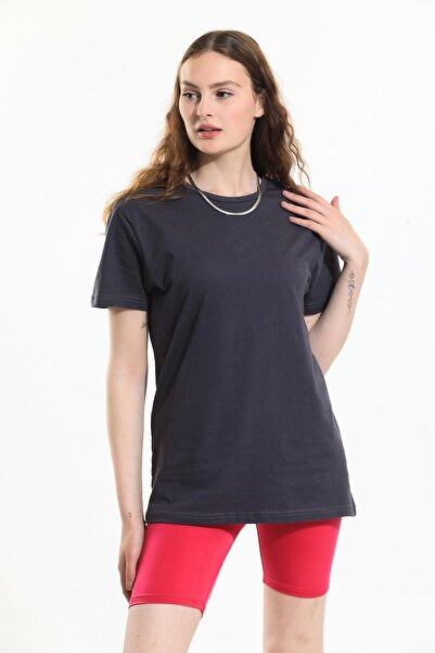 Domoda Anthracite, Oversize Fit Cotton Short Sleeve Basic Unisex Women's Men's T-Shirt