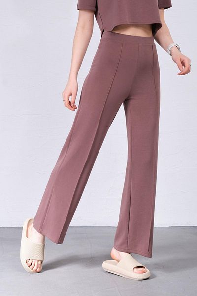 Domoda Flexible Wide Leg Brown Modal Knitted Trousers - Iron and Trace Stittching @latina