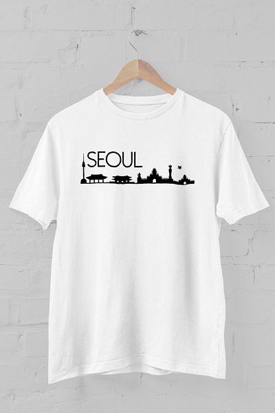 Blah Λευκό, Seoul Silhouette printed ανδρικό μπλουζάκι Crew Neck