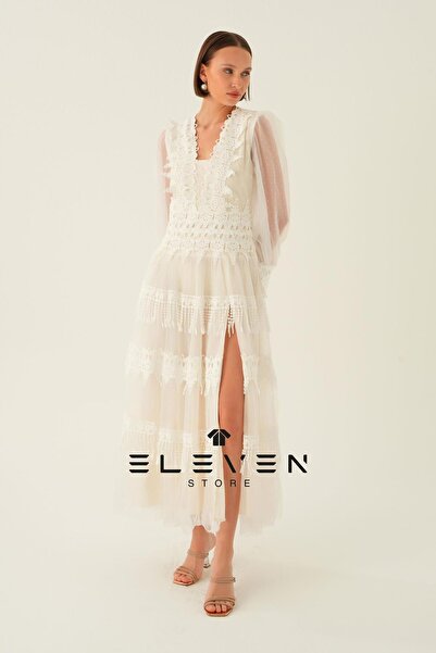 ELEVEN VİNNTAGE GÜPÜR DETAY ELBİSE