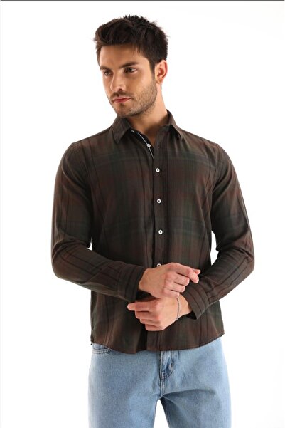 Catto Peak Темно-зелена картата - Смугаста джинсова сорочка для чоловіків