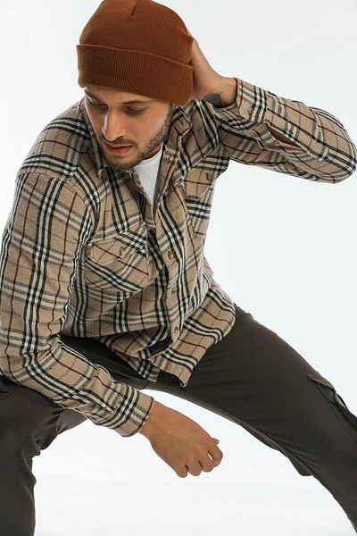 Blah Μπεζ, διπλό κάλυμμα τσέπης Oversize τετράγωνο χοντρό καρό ανδρικό κοστούμι Nakaratli