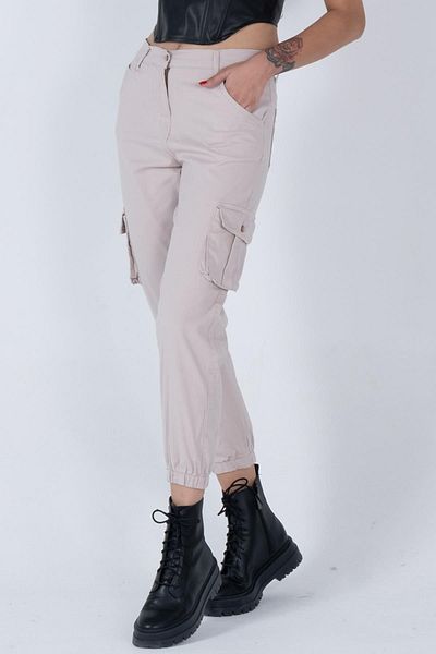 Domoda Stone Jogger Comfortable Fit Elastic Legs Cargo Pocket Gabardine Women's Trousers