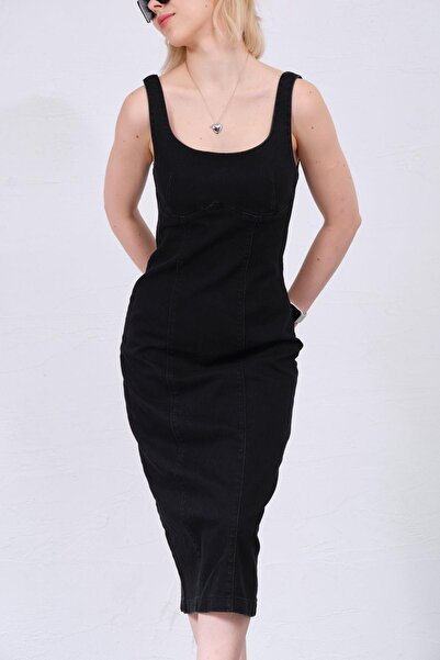 Maule Smoked Jean Denim Maxi - Γυναικείο φόρεμα με φαρδιές τιράντες με φερμουάρ στην πλάτη και σκίσιμο @berlin