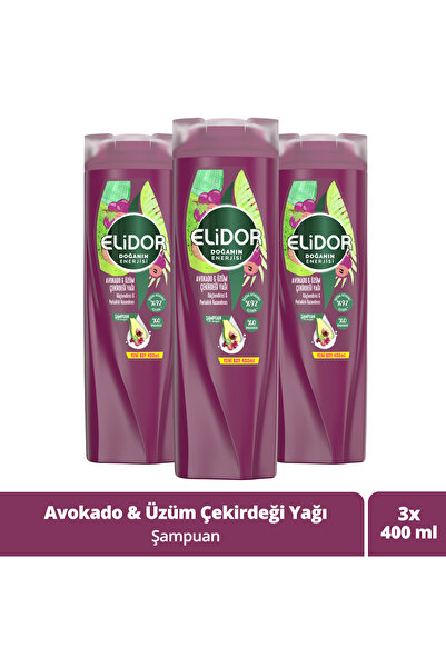 Elidor Doğanın Enerjisi Şampuan Avokado Ve Üzüm Çekirdeği Yağı 400 ml X3