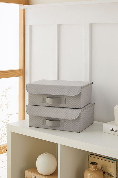 Ocean Home Textile 2 Pieces Gray Lid Cabinet Drawer Inside Jewelry Laundry Folding Storage Box Organizer 30x23x11