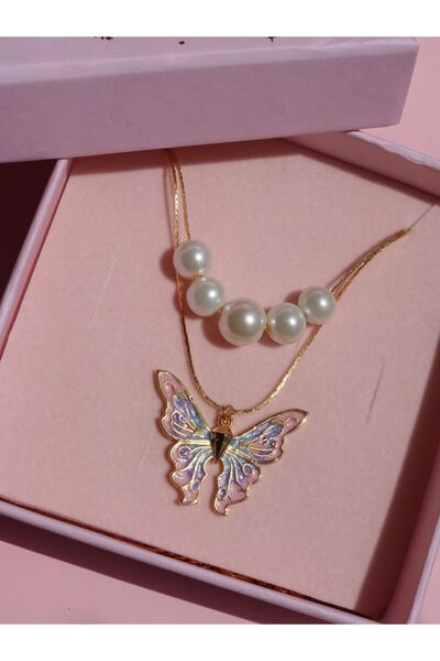 Reorah Collection Fairytopia Elina Kelebek Inci Kolye Set-altın Kaplama