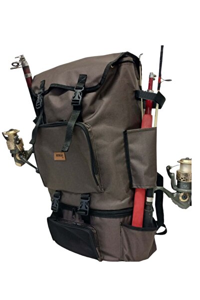 ROWAN ÇANTA ПОХІДНА РИБАЛЬСЬКА СУМКА З ТЕРМО-ВІДДІЛЕННЯМ НА ДНІ КОРИЧНЕВОГО КОЛЬОРУ З БОКОВИМ КРІПЛЕННЯМ ДЛЯ ВУДКИ РОЗМІРОМ 62 * 41 * 22 СМ