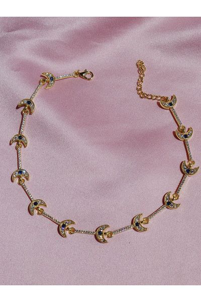 Reorah Collection Navy Blue Zircon Stone Moon Choker Necklace
