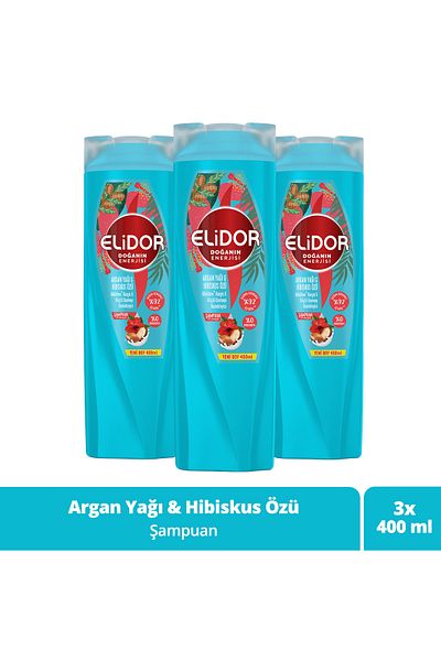 Elidor 400 ml Nature's Energy Shampoo with Argan Oil and Hibiscus Extract - X3