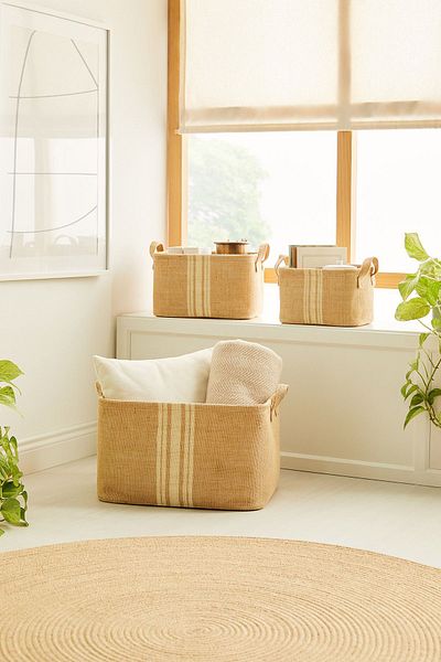 Ocean Home Textile Комплект от 3 юта, вграден в шкаф пране Органайзер за играчки за детска стая Сгъваем органайзер за кошница за съхранение