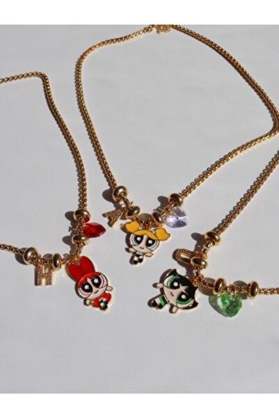 Reorah Collection Powerpuff Girls & Letter Kolye (adet)-altın Kaplama- Buttercup (yeşil)