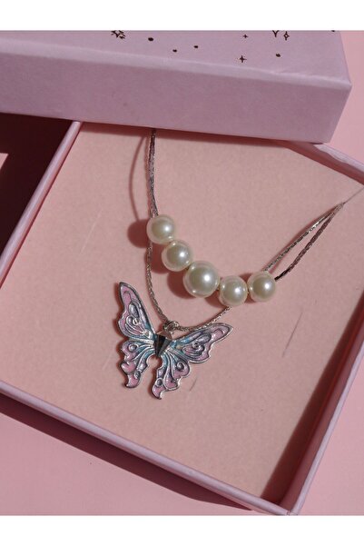 Reorah Collection Fairytopia Elina Kelebek Inci Kolye Set-gümüş Kaplama