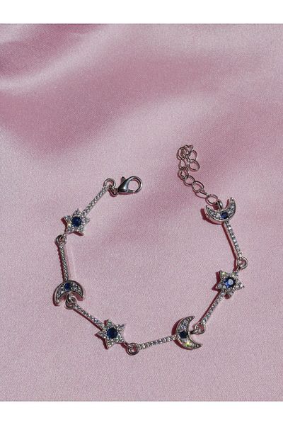 Reorah Collection Navy Blue Zircon Cubic Zirconia Moon Star Bracelet