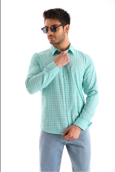 Catto Peak Πράσινο καρό μοτίβο φιστικιού - Πουκάμισο κανονικής ανδρικής εφαρμογής