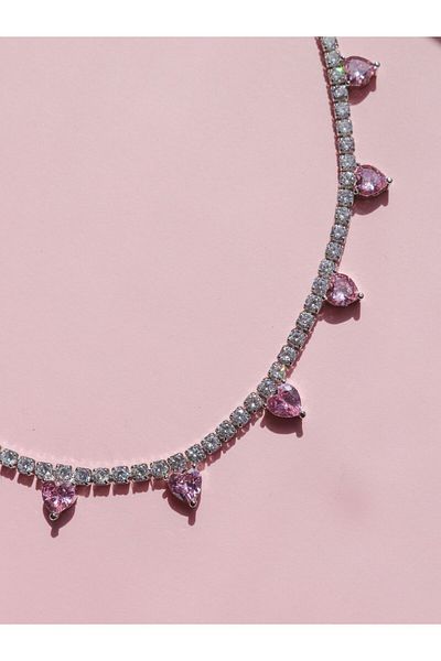 Reorah Collection Bridgerton Mini Pink-Silver Heart Choker Necklace