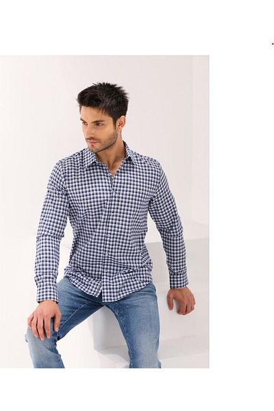 Catto Peak Men's Shirt - Indigo Plaid, Checkered Cotton Polyester, Regular Fit