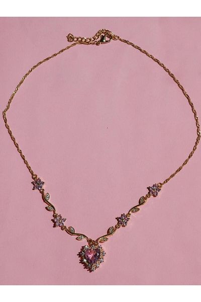Reorah Collection Love Garden Zircon Stone Heart Flower Necklace