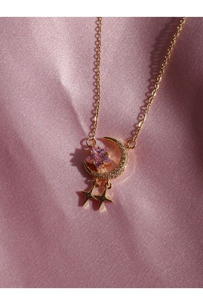 Reorah Collection Pink Moon Star Steel Necklace