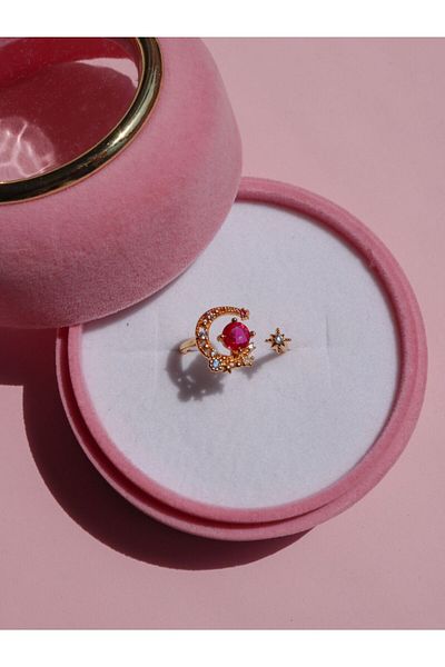 Reorah Collection Minimal Crescent Star Ring-pink