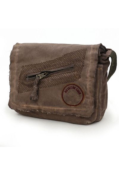Old Cotton Cargo 7136 Μικρή καφέ καθημερινή τσάντα ώμου Καμβάς σχολική vintage τσάντα tablet