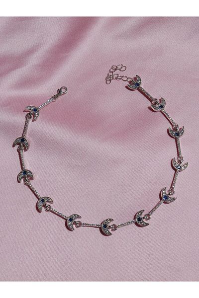 Reorah Collection Navy Blue Zircon Stone Moon Choker Necklace