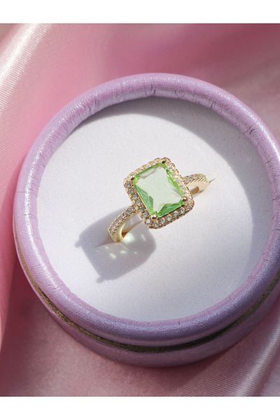 Reorah Collection Green Zircon Stone Baguette Ring