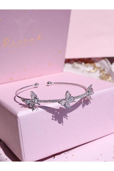 Reorah Collection White Zircon Stone Butterfly Bracelet