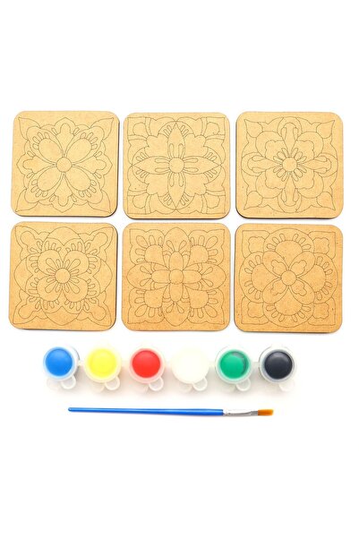 Ebrulisler Ahşap Boyama Mandala Temalı 6'lı Kare Bardak Altlığı Hobi Seti