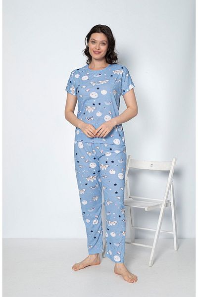 Burki Set de pijamale cu mânecă scurtă pentru femei, cu model Blue Cloud